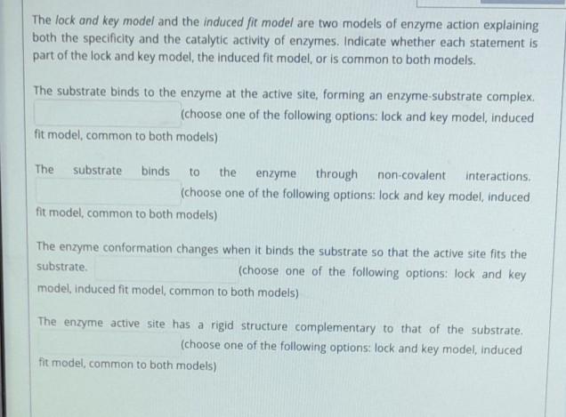 Solved The Lock And Key Model And The Induced Fit Model Are | Chegg.com