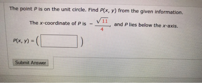 Solved The Point P Is On The Unit Circle. Find P(x, Y) From | Chegg.com