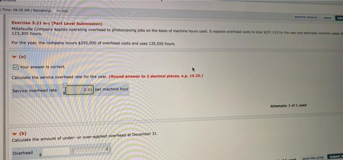 Solved Time 09 55 Am Remainingi 75 Min Exercise 3 21 A Chegg Com