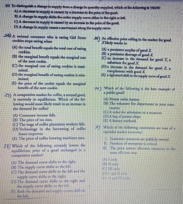 Solved 25) To distinguish a change in supply from a change | Chegg.com