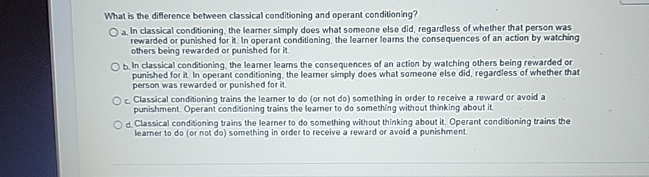 Solved What Is The Difference Between Classical Conditioning Chegg Solved What Is The Difference Between Classical Conditioning Chegg