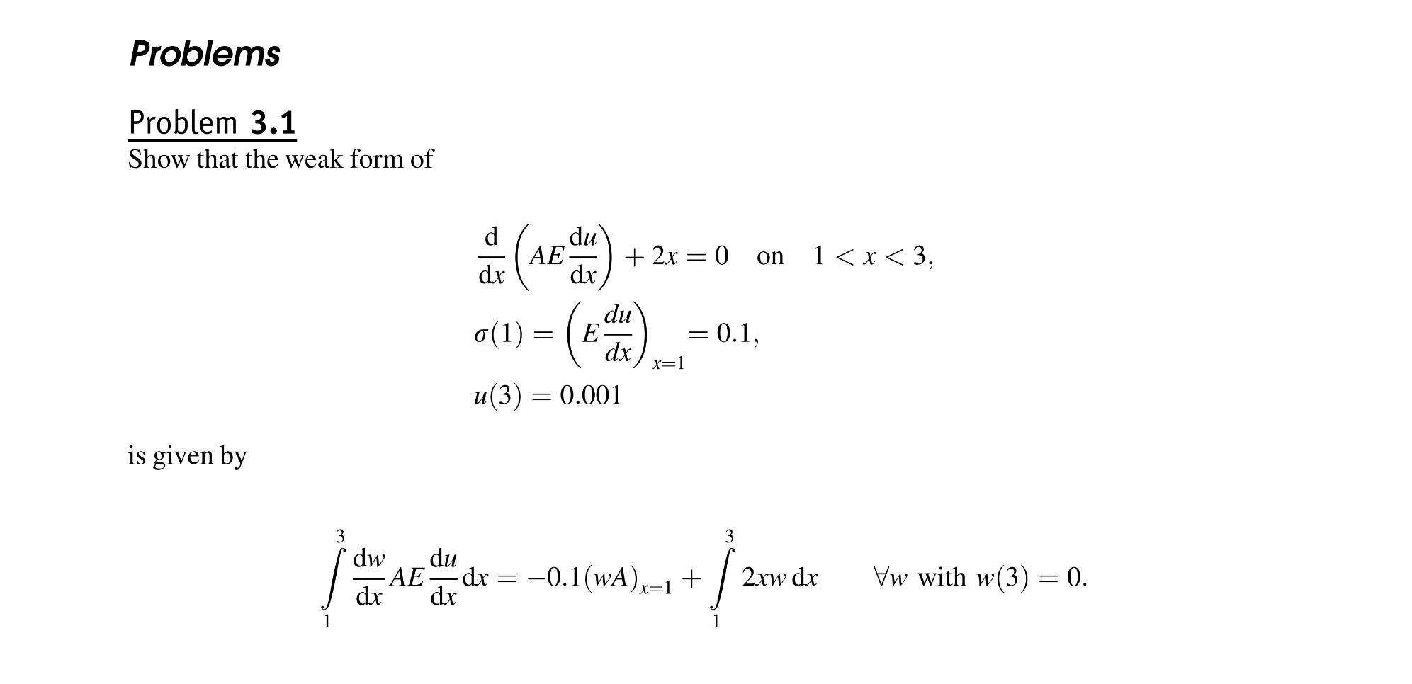 Solved ProblemsProblem 3.1Show that the weak form | Chegg.com