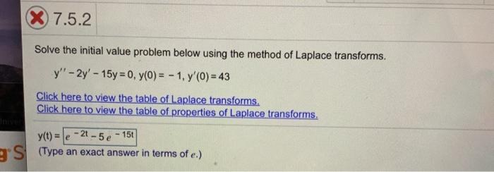 Solved X 7.5.2 Solve the initial value problem below using | Chegg.com