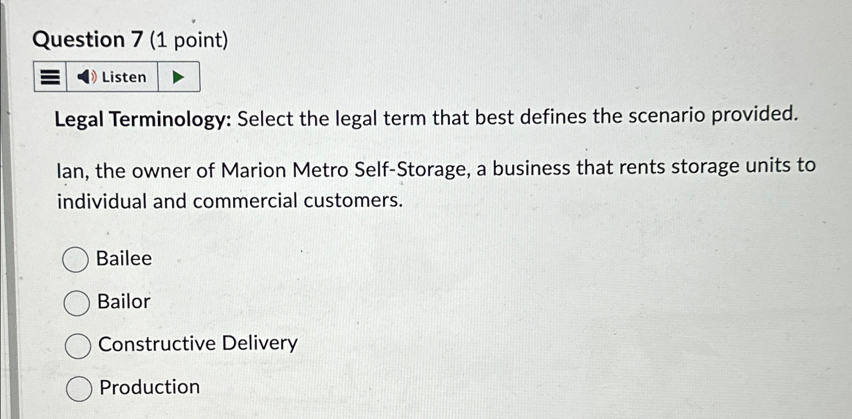 Solved Question 7 (1 ﻿point) Legal Terminology: Select the | Chegg.com