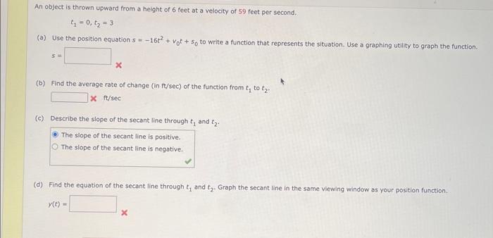 Solved An object is thrown upward from a height of 6 feet at | Chegg.com