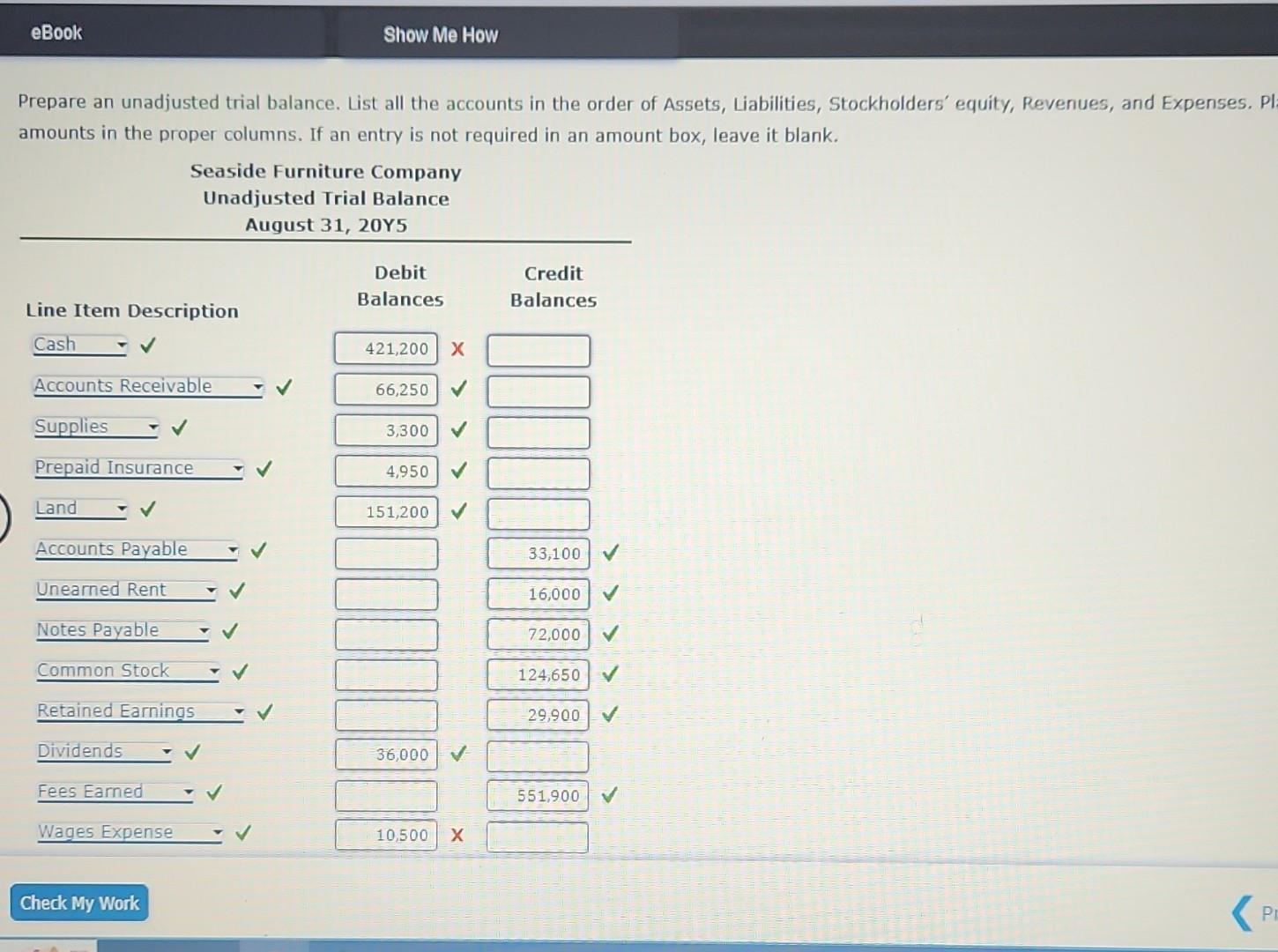 The accounts in the ledger of Seaside Furniture