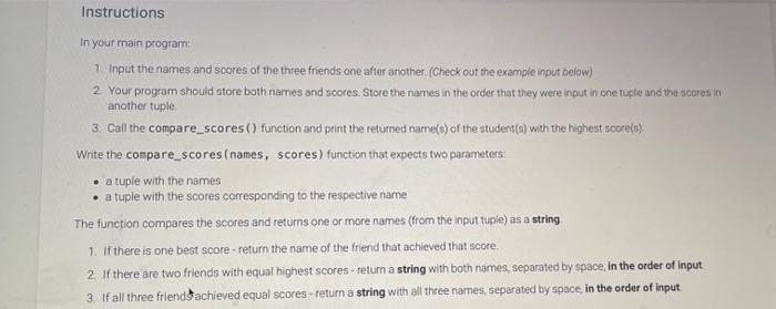 Solved Instructions In your main program 7. Input the names | Chegg.com