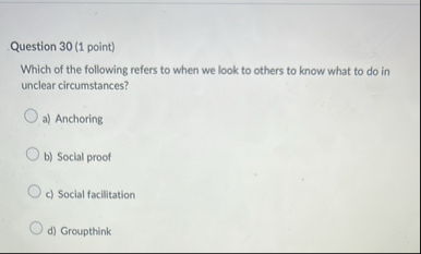 Solved Question 30 (1 ﻿point)Which of the following refers | Chegg.com
