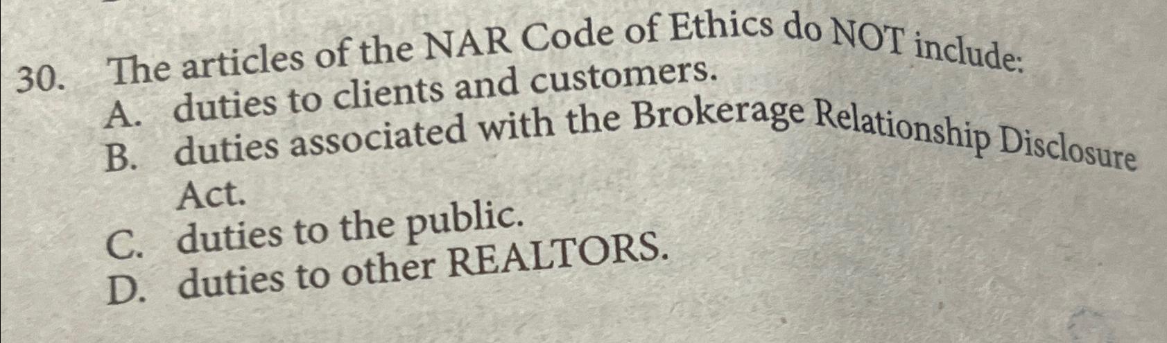 Solved The Articles Of The NAR Code Of Ethics Do NOT | Chegg.com