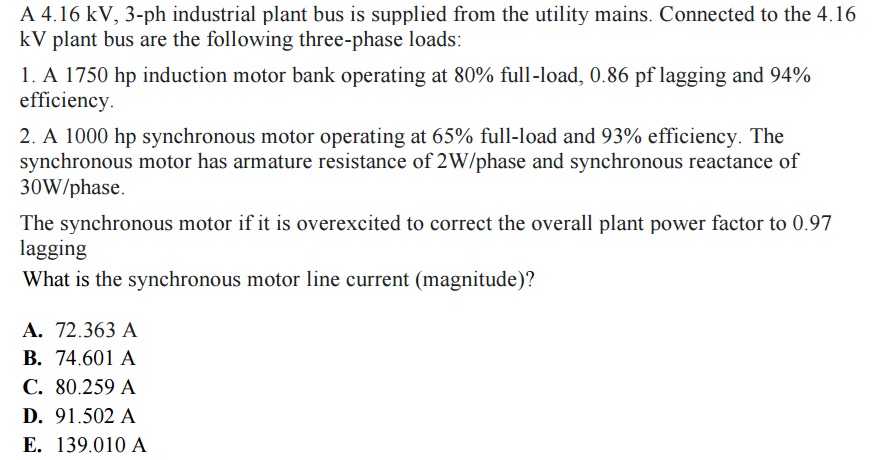 Solved A 4.16kV,3-ph industrial plant bus is supplied from | Chegg.com