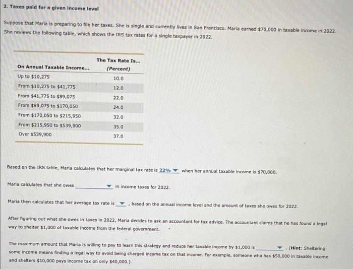 Solved 2. Taxes paid for a given level Suppose that