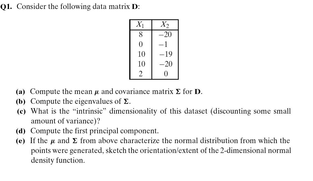 Solved Q1. Consider The Following Data Matrix D : (a) | Chegg.com