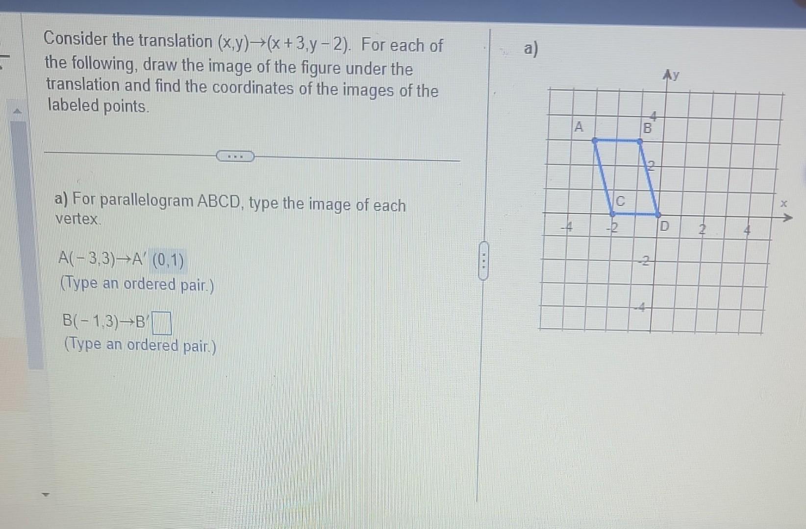 Solved Consider the translation (x,y)→(x+3,y−2). For each of