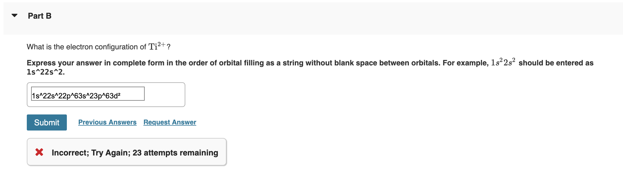 What is the electron configuration for Ti+2? | Chegg.com