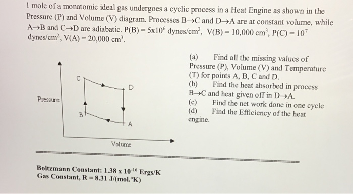 Solved 1 Mole Of A Monatomic Ideal Gas Undergoes A Cyclic | Chegg.com