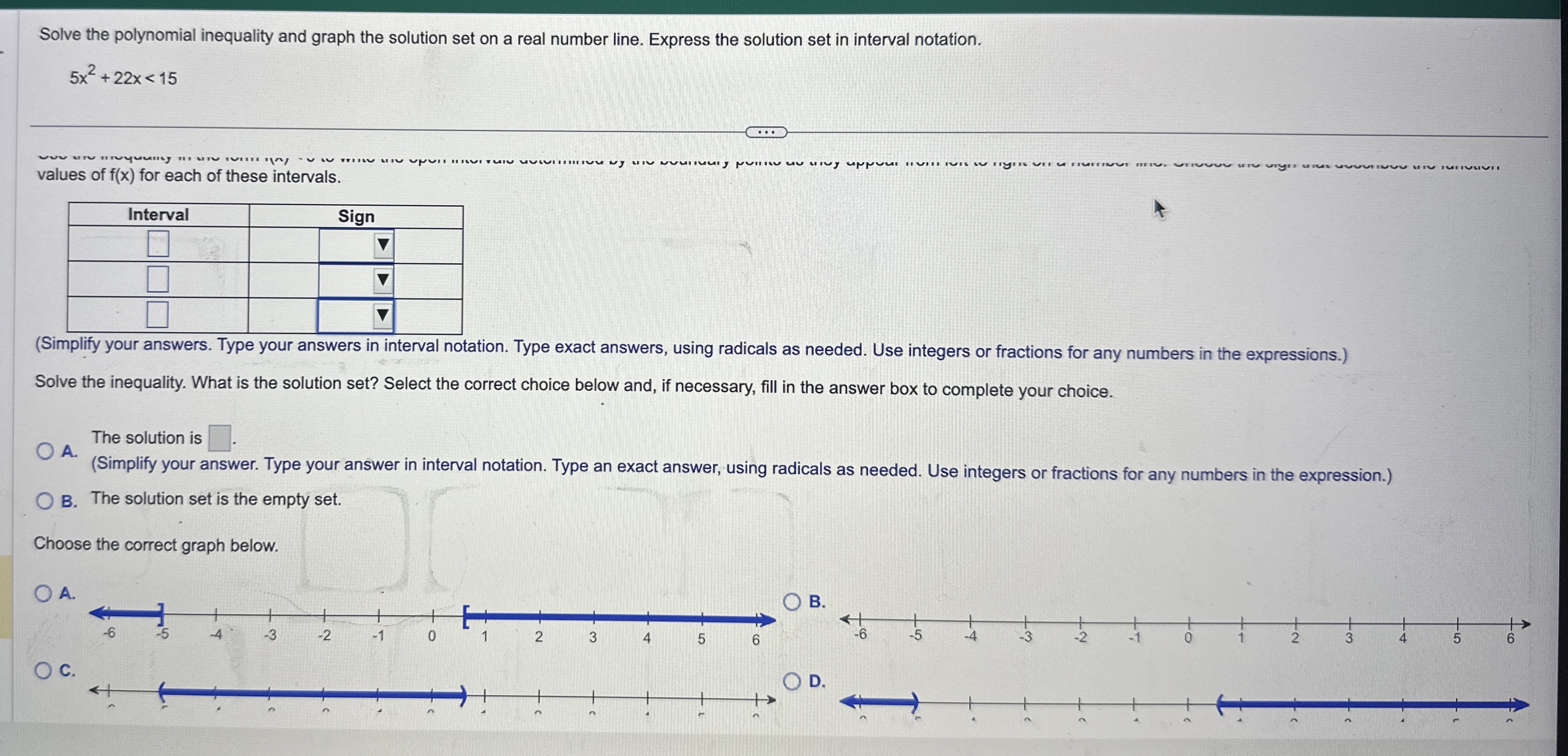 Solve the polynomial inequality and graph the