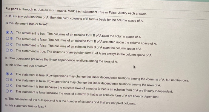 Solved For parts a through e. A is an mxn matrix. Mark each