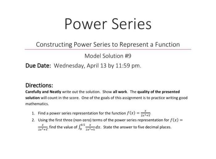 Solved Power Series Constructing Power Series to Represent a | Chegg.com