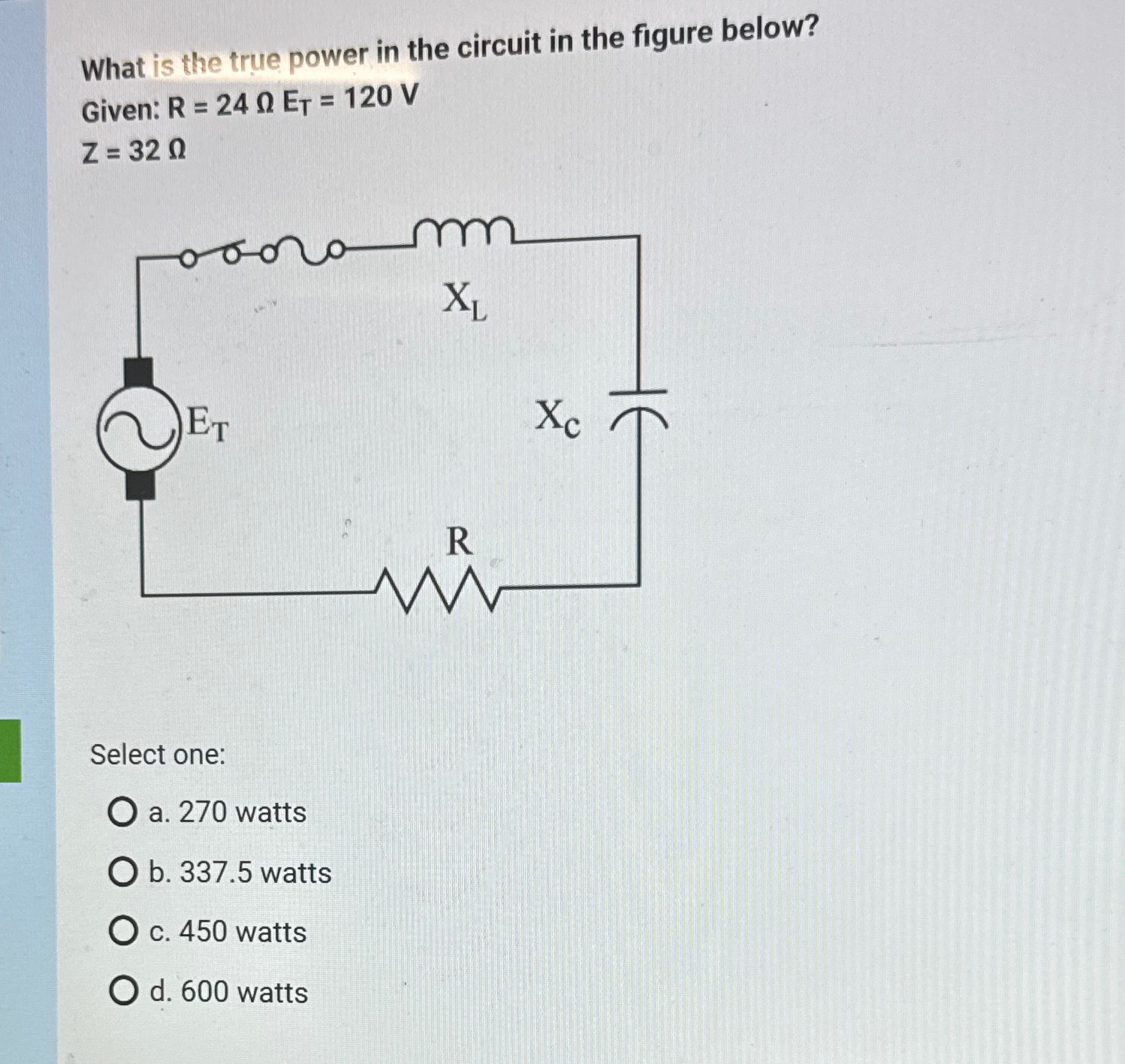 Solved What is the true power in the circuit in the figure | Chegg.com