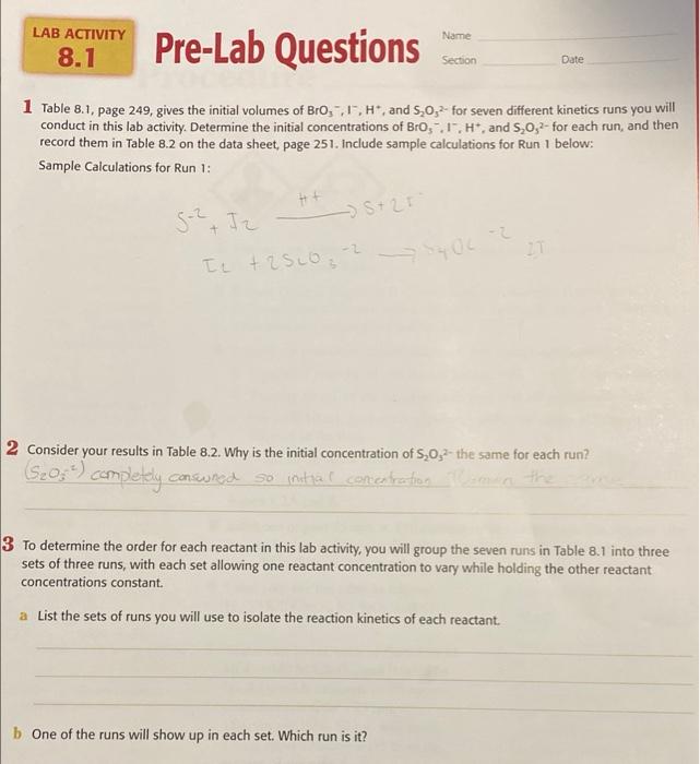 Name LAB ACTIVITY 8.1 Pre-Lab Questions Section Date | Chegg.com