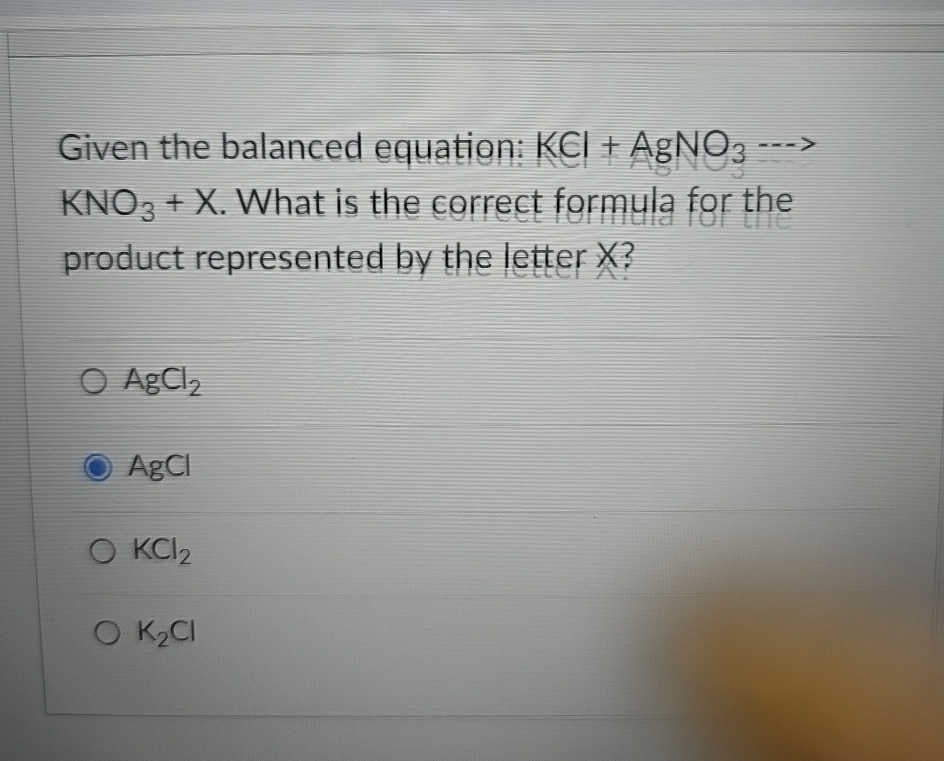 Given the balanced equation: KCl+AgNO3cdots KNO3+x. | Chegg.com