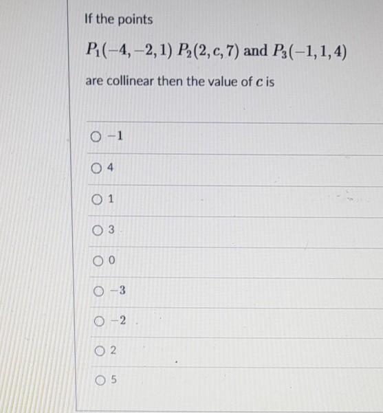 Solved If The Points P1(-4,-2,1) P,(2,c, 7) And P3(-1,1,4) | Chegg.com