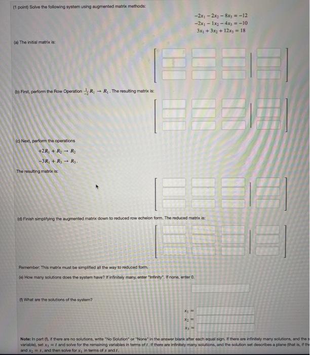 Solved 11 point) Solve the following system using augmented | Chegg.com