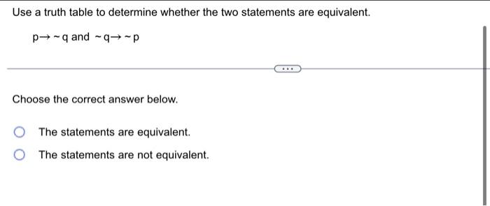 Solved Use a truth table to determine whether the two | Chegg.com