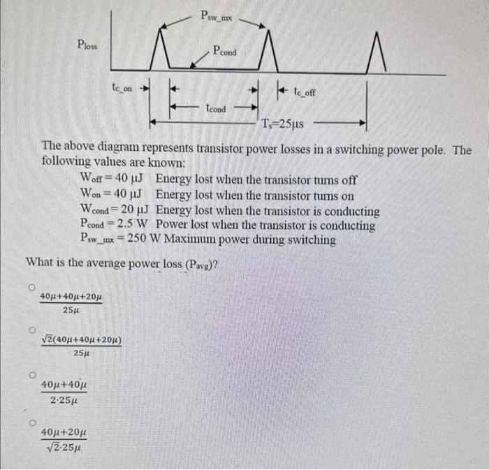 Solved The above diagram represents transistor power losses