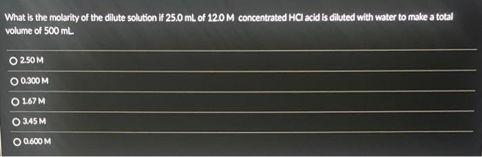 Solved What is the molarity of the dllute solution if 25.0 | Chegg.com