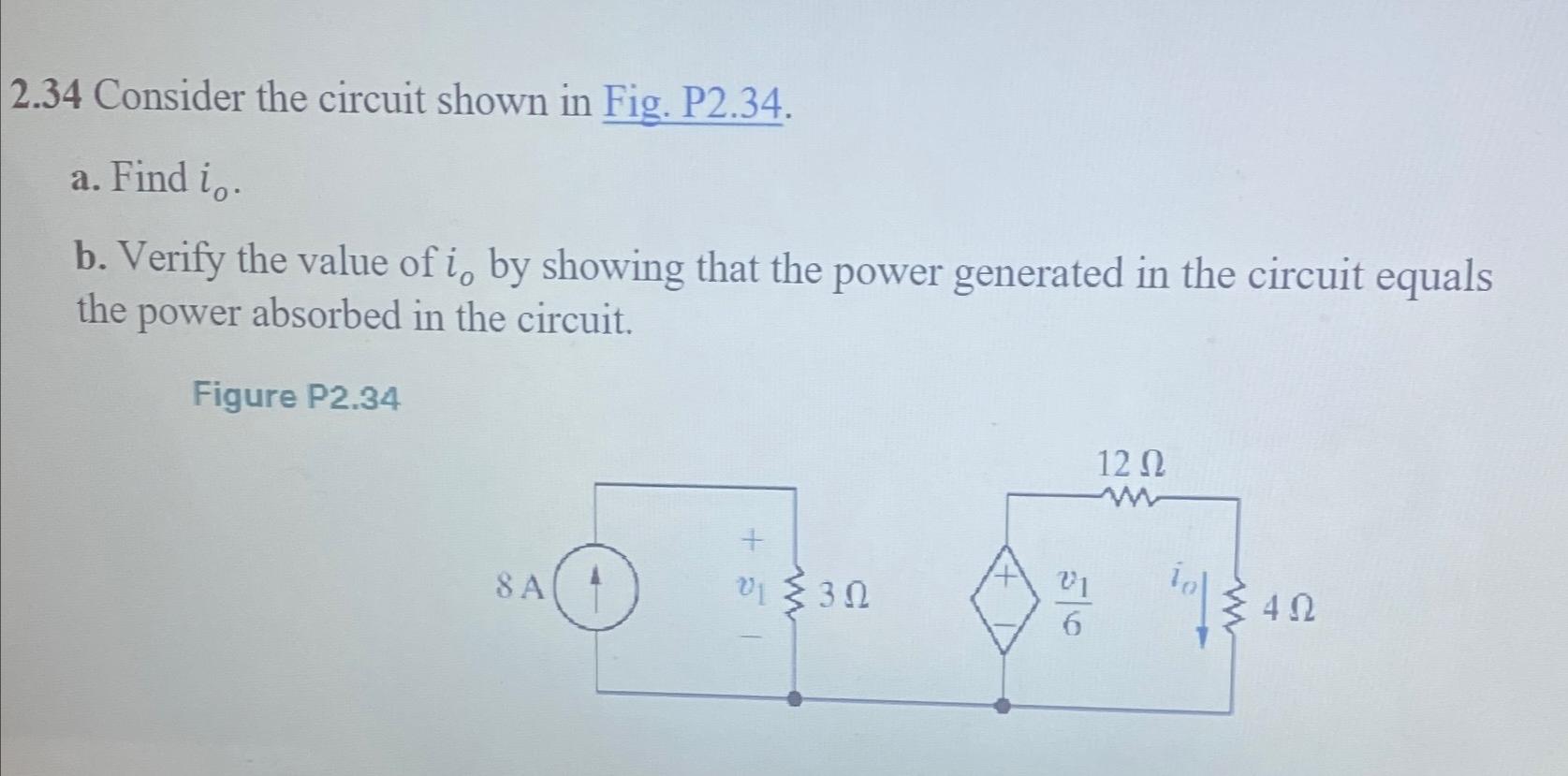 Solved 2.34 ﻿Consider the circuit shown in Fig. P2.34.a. | Chegg.com