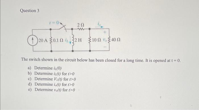 Solved The switch shown in the circuit below has been closed | Chegg.com