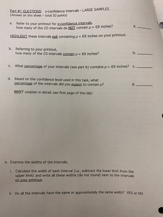 Solved: Part #1 QUESTIONS: Z-confidence Intervals - LARGE | Chegg.com