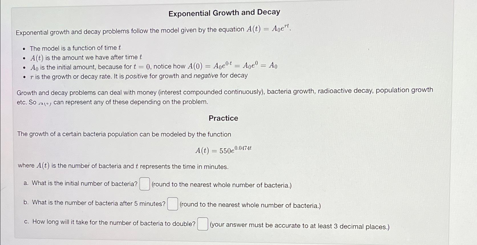 Solved Exponential Growth and DecayExponential growth and | Chegg.com
