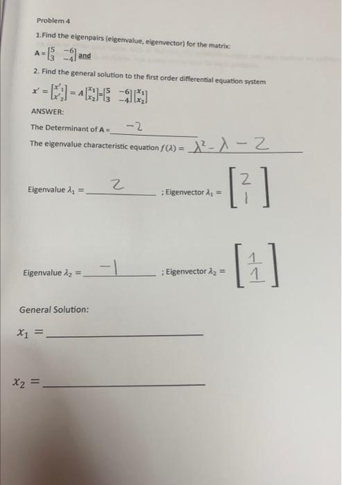 Solved Problem 4 1.Find The Eigenpairs (eigenvalue, | Chegg.com