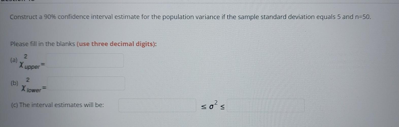 Solved Construct a 90% confidence interval estimate for the | Chegg.com