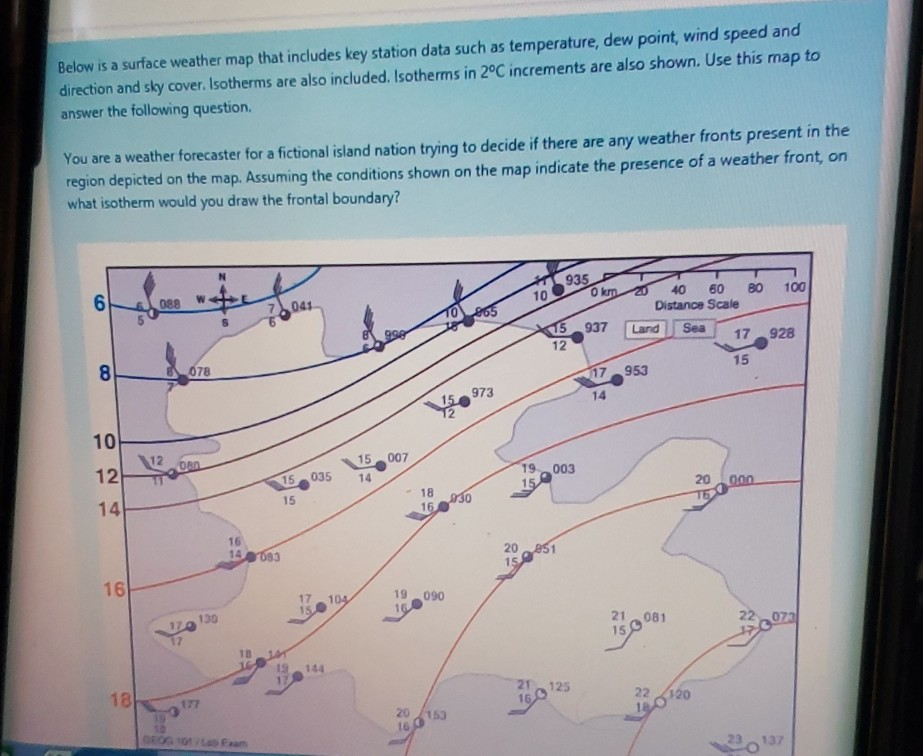 Solved Below is a surface weather map that includes key | Chegg.com