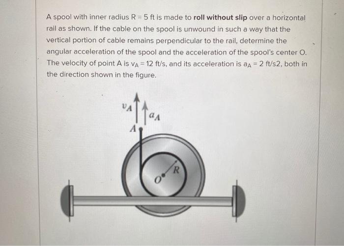 Solved A spool with inner radius R = 5 ft is made to roll | Chegg.com