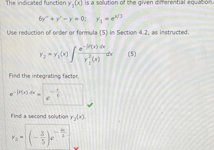 Solved The Indicated Function Y1(x) Is A Solution Of The | Chegg.com