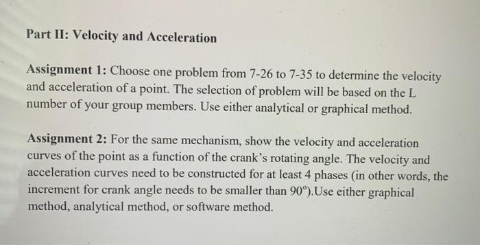 Solved Part II: Velocity and Acceleration Assignment 1: | Chegg.com