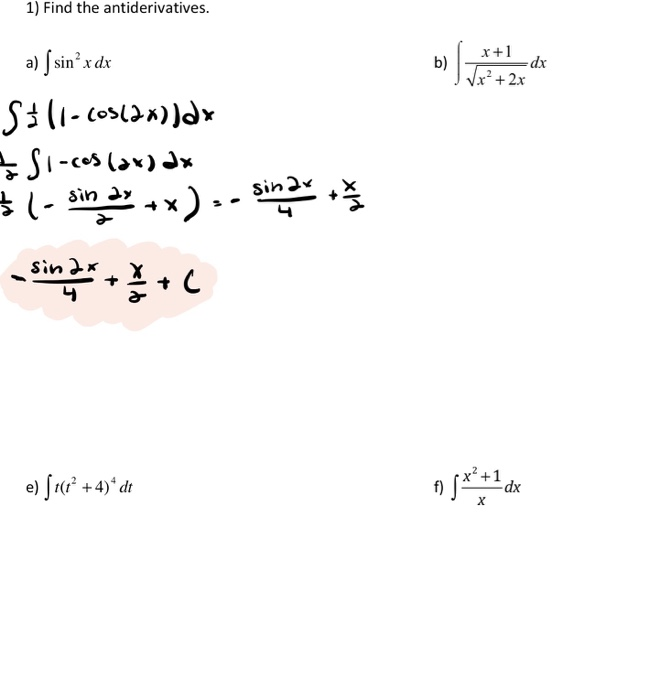 Solved 1 Find The Antiderivatives X 1 B H Dx Vx 2x Chegg Com