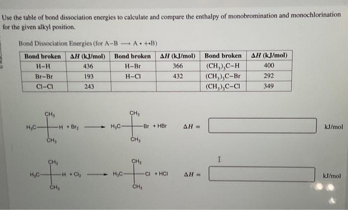 Solved Jse the table of bond dissociation energies to | Chegg.com