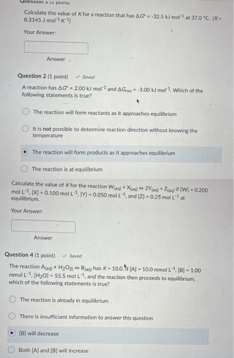 Solved Question point Calculate the value of K for a | Chegg.com