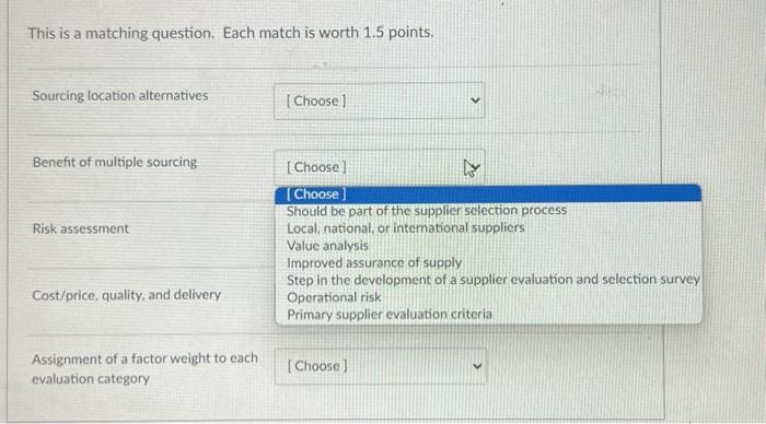 Solved This is a matching question. Each match is worth 1.5 | Chegg.com