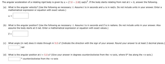 Solved The angular acceleration of a rotating rigid body is | Chegg.com