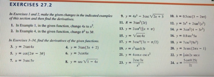 Solved EXERCISES 27.2 In Exercises 1 and 2, make the given | Chegg.com