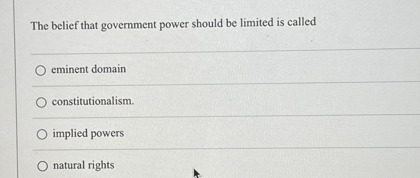 Solved The belief that government power should be limited is | Chegg.com