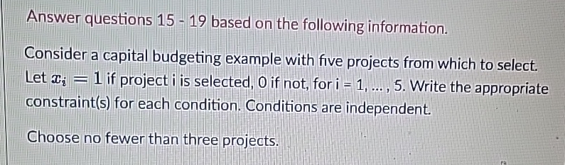 Solved Answer questions 15 - 19 ﻿based on the following | Chegg.com