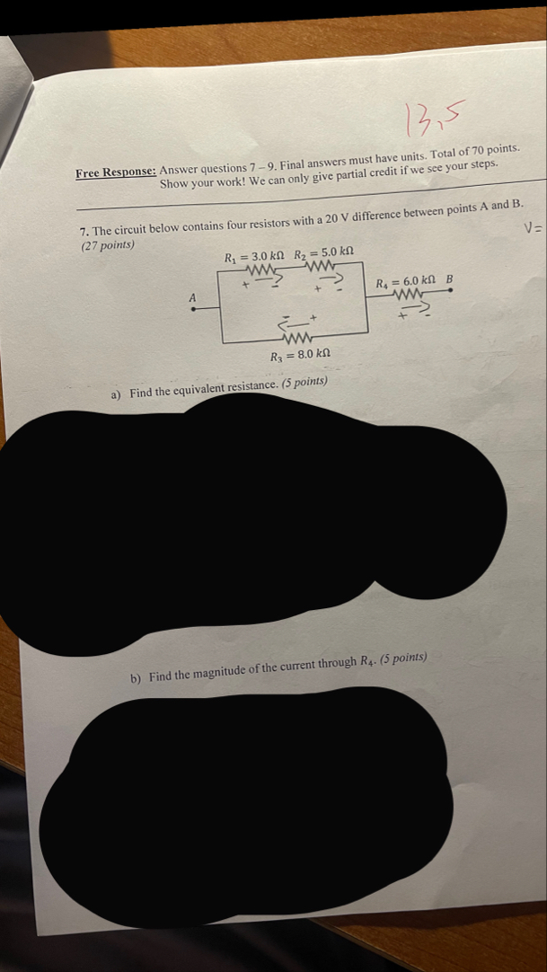 Solved Free Response: Answer questions 7-9. ﻿Final answers | Chegg.com