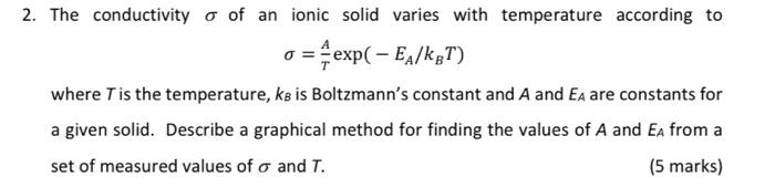 Solved 2. The conductivity o of an ionic solid varies with | Chegg.com
